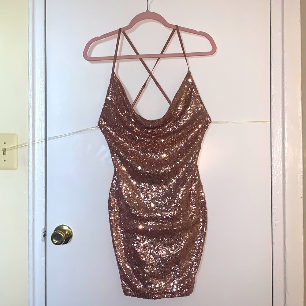 Rose Gold Sequin Mini Dress - Fashion Nova